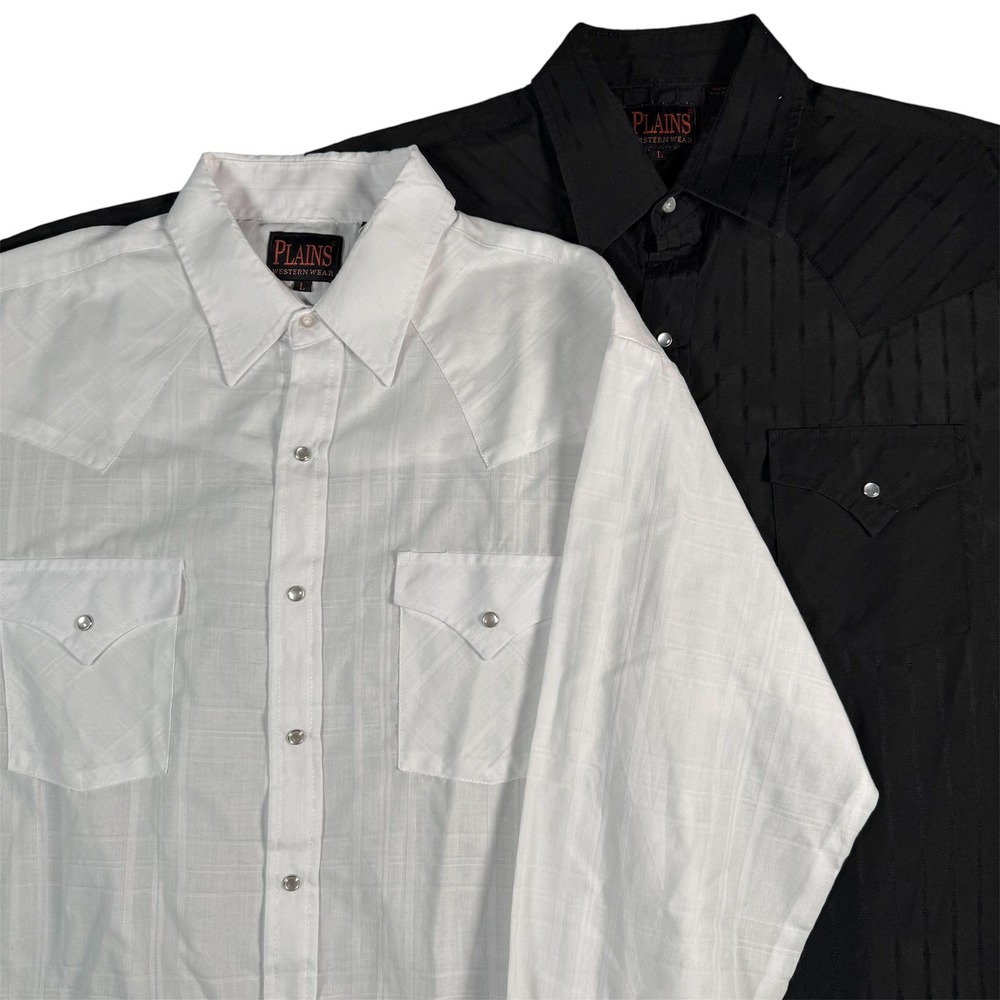 Plains Western Wear Pearl Snap Shirt Men L Black White Bundle Western Rodeo